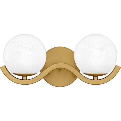 Quoizel Spherical 15in 2-Light Vanity Light | Modern Aged Brass and Cloud Glass | Bathroom Vanity | 14.5 x 6.5 x 6.5 in | Model SRI8615AB