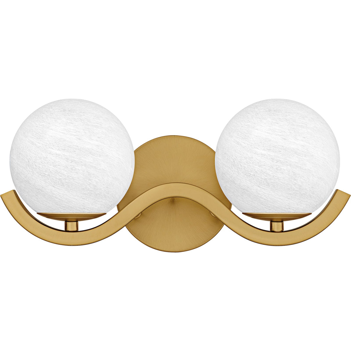 Quoizel Spherical 15in 2-Light Vanity Light | Modern Aged Brass and Cloud Glass | Bathroom Vanity | 14.5 x 6.5 x 6.5 in | Model SRI8615AB