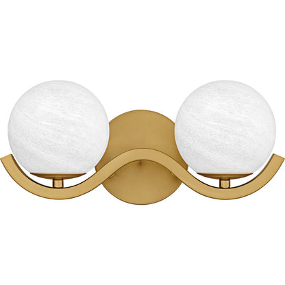 Quoizel Spherical 15in 2-Light Vanity Light | Modern Aged Brass and Cloud Glass | Bathroom Vanity | 14.5 x 6.5 x 6.5 in | Model SRI8615AB