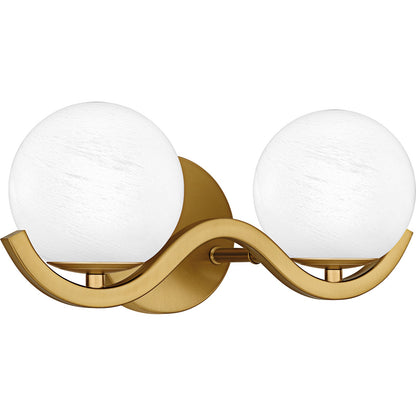 Quoizel Spherical 15in 2-Light Vanity Light | Modern Aged Brass and Cloud Glass | Bathroom Vanity | 14.5 x 6.5 x 6.5 in | Model SRI8615AB