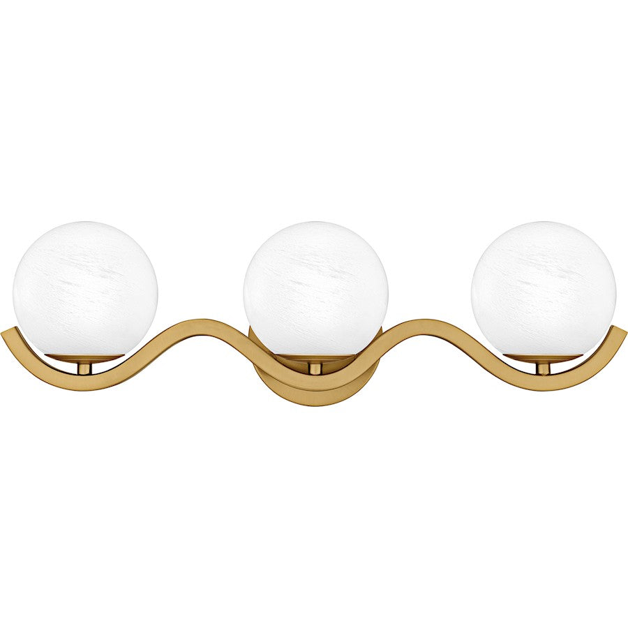 Quoizel Spherical 23in 3-Light Vanity Light | Modern Aged Brass and Cloud Glass | Bathroom Vanity | 22.5 x 6.5 x 6.5 in | Model SRI8623AB