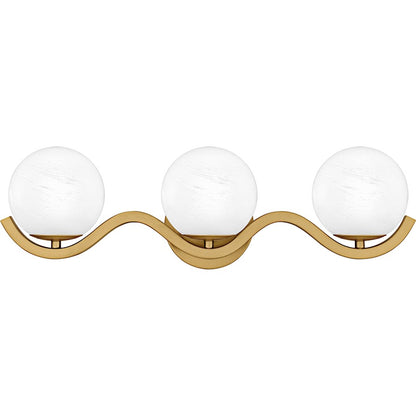 Quoizel Spherical 23in 3-Light Vanity Light | Modern Aged Brass and Cloud Glass | Bathroom Vanity | 22.5 x 6.5 x 6.5 in | Model SRI8623AB