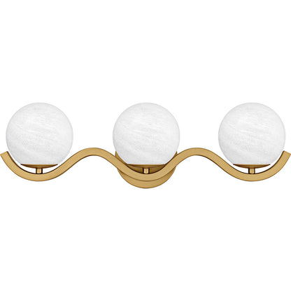 Quoizel Spherical 23in 3-Light Vanity Light | Modern Aged Brass and Cloud Glass | Bathroom Vanity | 22.5 x 6.5 x 6.5 in | Model SRI8623AB