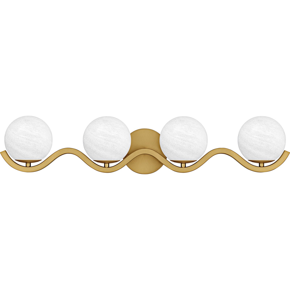 Quoizel Spherical 31in 4-Light Vanity Light | Modern Aged Brass and Cloud Glass | Bathroom Vanity | 30.75 x 6.5 x 6.5 in | Model SRI8631AB