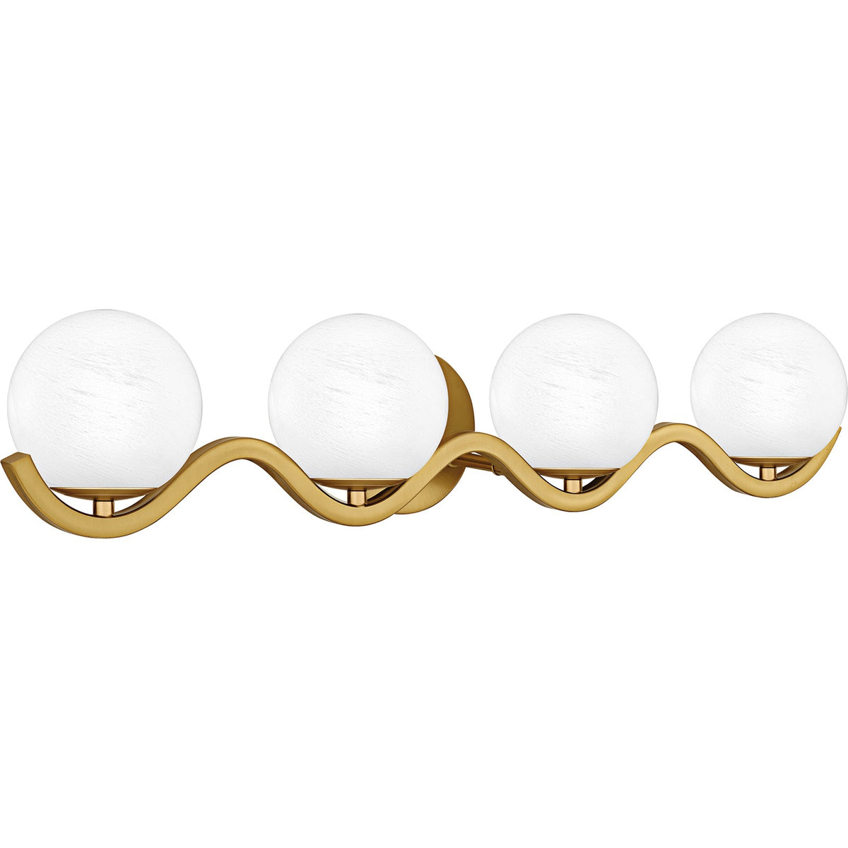 Quoizel Spherical 31in 4-Light Vanity Light | Modern Aged Brass and Cloud Glass | Bathroom Vanity | 30.75 x 6.5 x 6.5 in | Model SRI8631AB