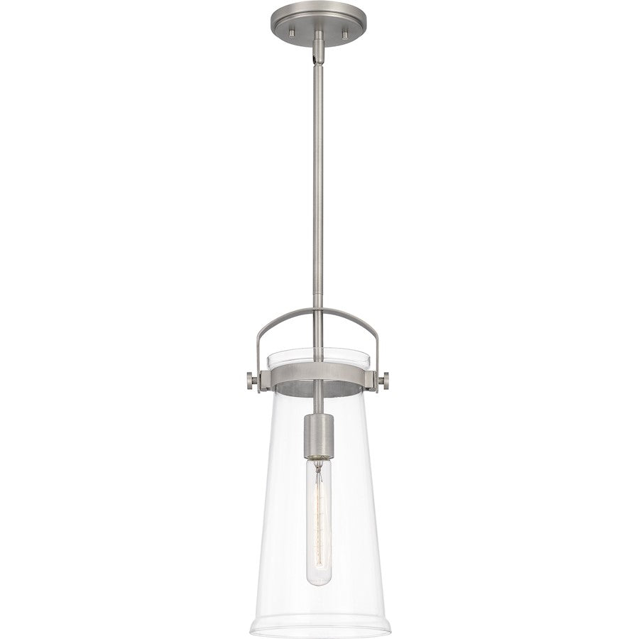 Quoizel Stella 7" 1 Light Mini Pendant, Antique Nickel/Clear