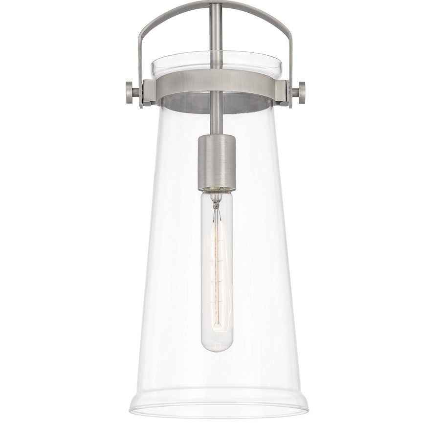 Quoizel Stella 7" 1 Light Mini Pendant, Antique Nickel/Clear