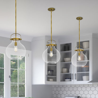 Quoizel Stella 12" 1 Light Mini Pendant, Weathered Brass/Clear