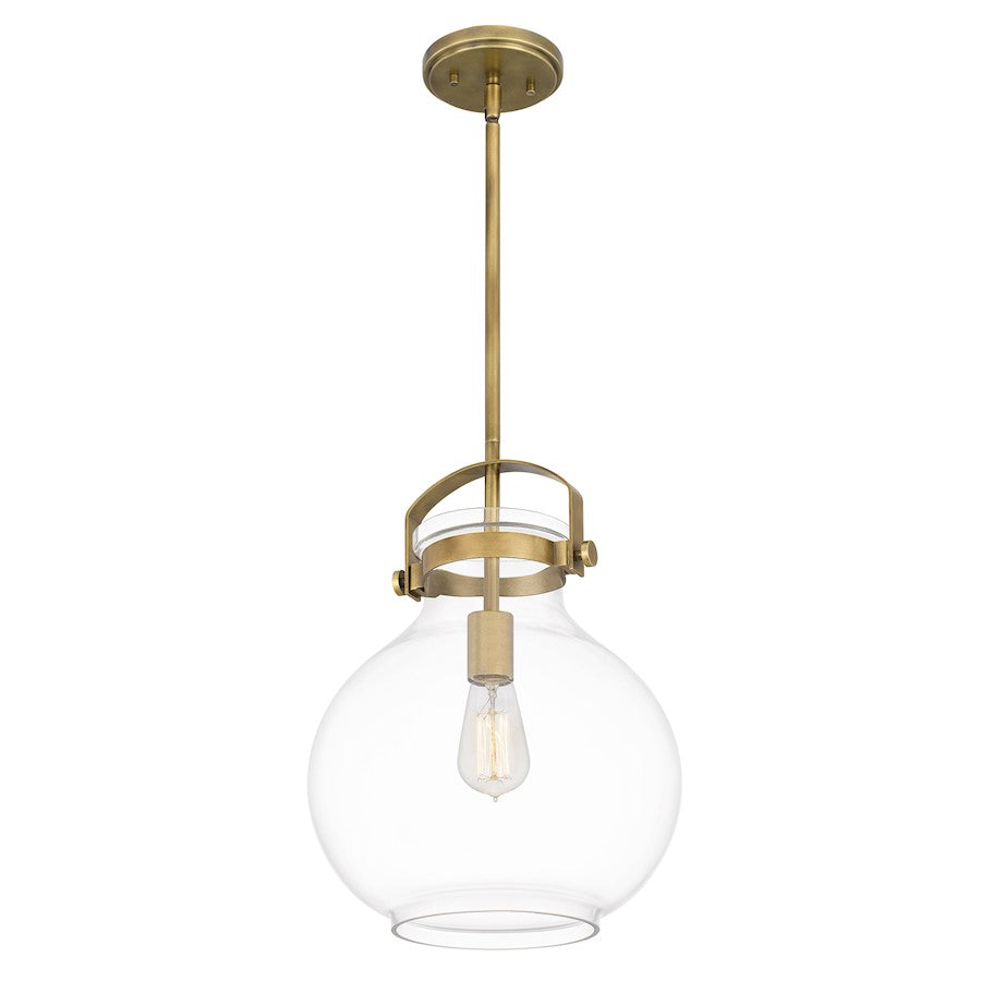 Quoizel Stella 12" 1 Light Mini Pendant, Weathered Brass/Clear
