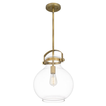Quoizel Stella 12" 1 Light Mini Pendant, Weathered Brass/Clear