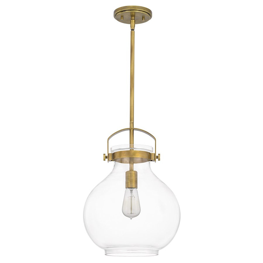 Quoizel Stella 12" 1 Light Mini Pendant, Weathered Brass/Clear