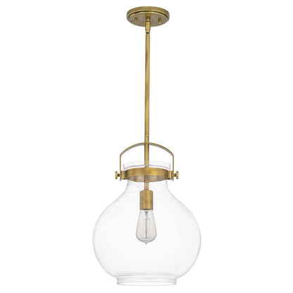 Quoizel Stella 12" 1 Light Mini Pendant, Weathered Brass/Clear
