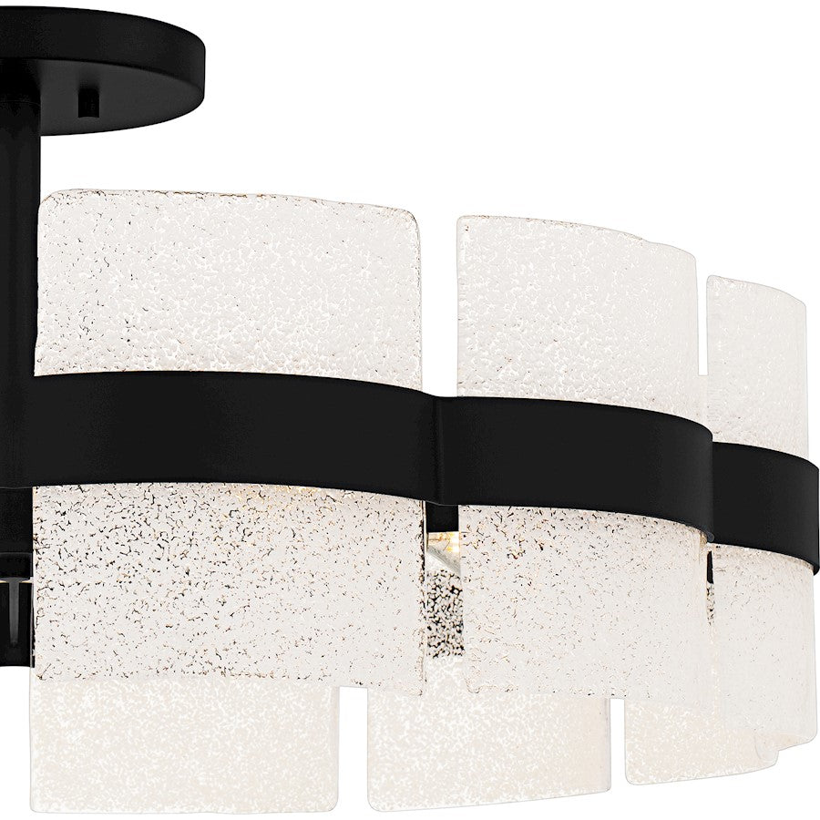Quoizel Sweeney 30in 6-Light Semi-Flush Mount | Modern Matte Black and White Sand Glass | Bedroom & Hallway | 30 x 30 x 13 in | Model SWE1730MBK