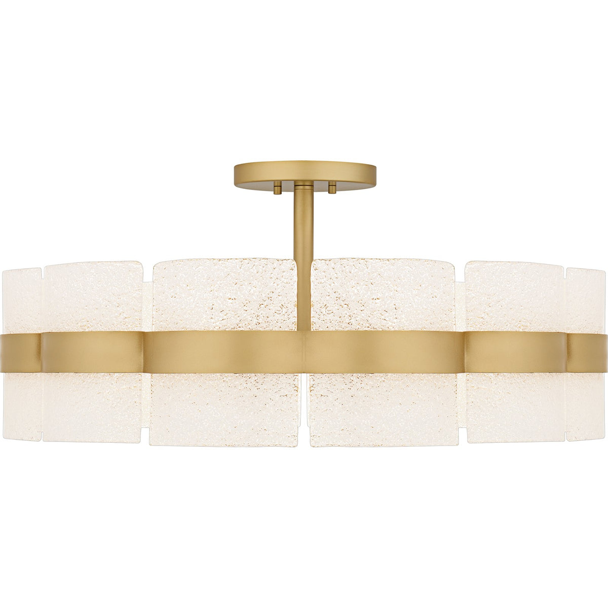 Quoizel Sweeney 30in 6-Light Semi-Flush Mount | Modern Soft Gold and White Sand Glass | Bedroom & Hallway | 30 x 30 x 13 in | Model SWE1730SGD