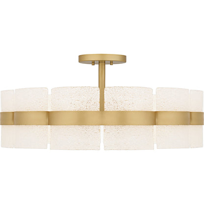 Quoizel Sweeney 30in 6-Light Semi-Flush Mount | Modern Soft Gold and White Sand Glass | Bedroom & Hallway | 30 x 30 x 13 in | Model SWE1730SGD