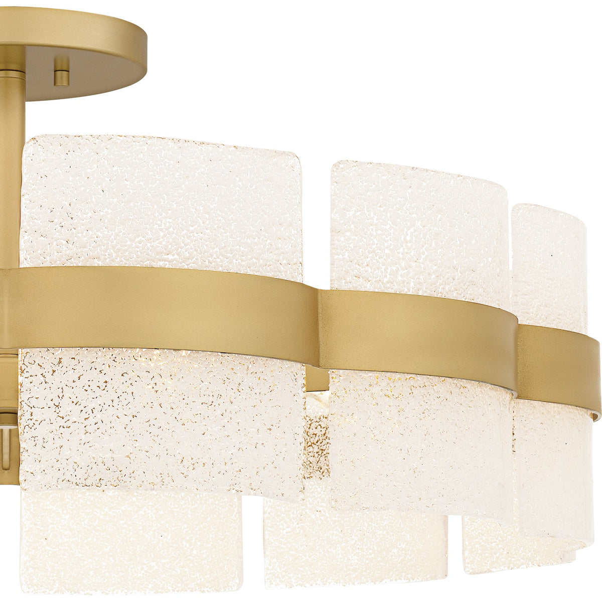 Quoizel Sweeney 30in 6-Light Semi-Flush Mount | Modern Soft Gold and White Sand Glass | Bedroom & Hallway | 30 x 30 x 13 in | Model SWE1730SGD
