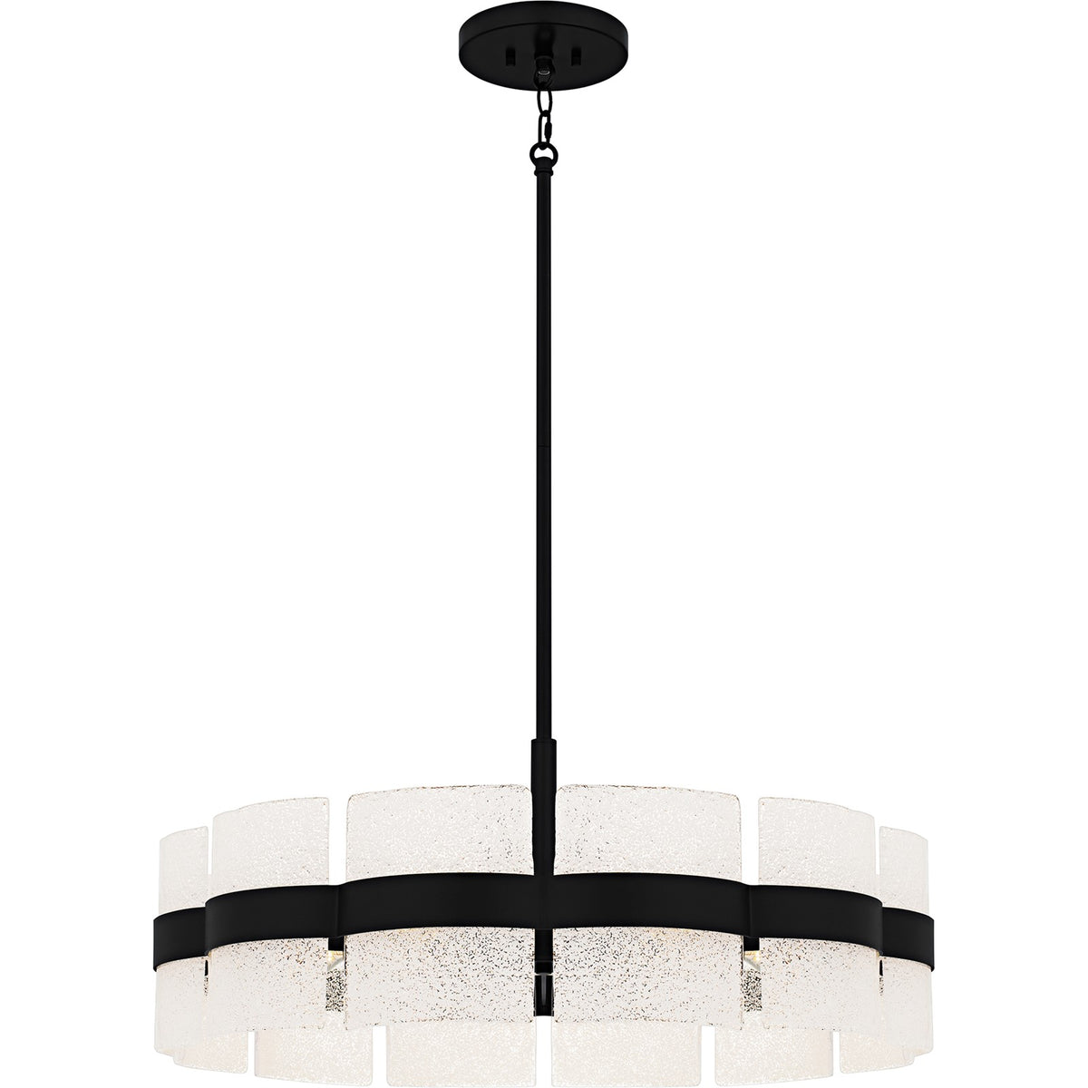 Quoizel Sweeney 30in 6-Light Pendant | Modern Matte Black and White Sand Glass | Kitchen Island & Dining Room | 30 x 30 x 12 in | Model SWE2830MBK