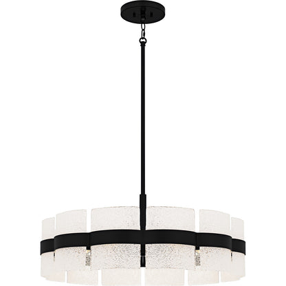 Quoizel Sweeney 30in 6-Light Pendant | Modern Matte Black and White Sand Glass | Kitchen Island & Dining Room | 30 x 30 x 12 in | Model SWE2830MBK