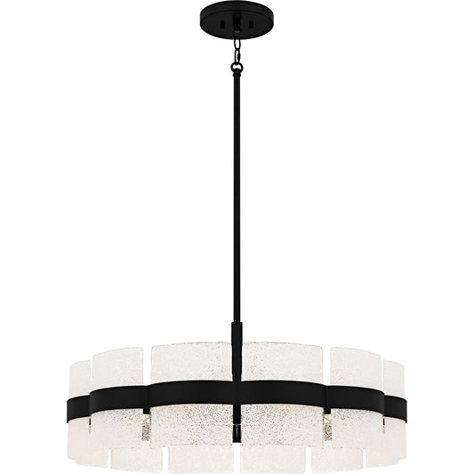 Quoizel Sweeney 30in 6-Light Pendant | Modern Matte Black and White Sand Glass | Kitchen Island & Dining Room | 30 x 30 x 12 in | Model SWE2830MBK