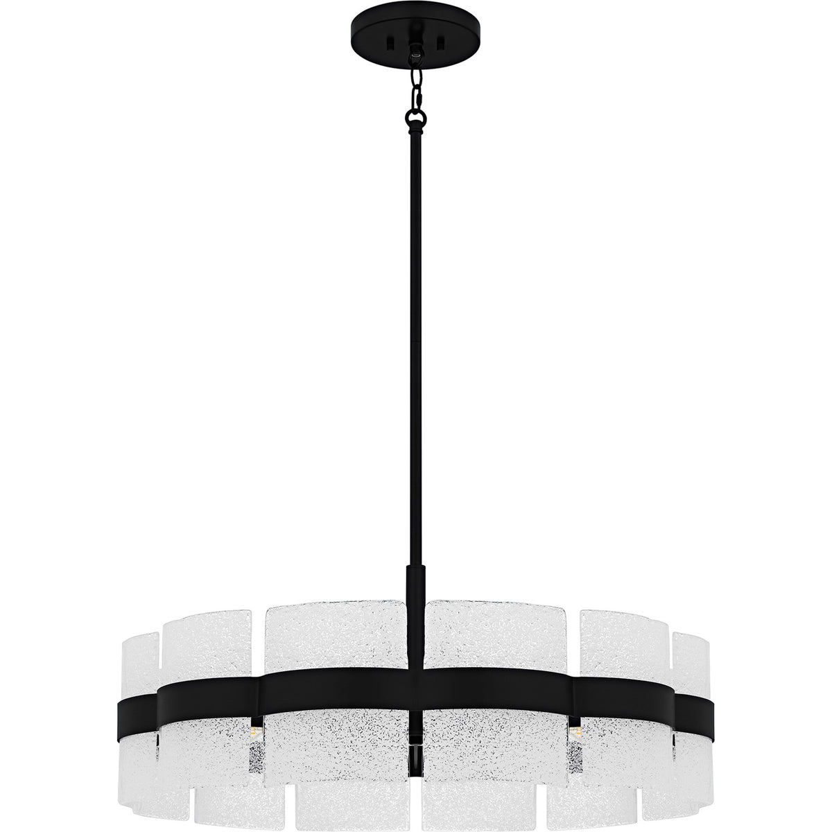 Quoizel Sweeney 30in 6-Light Pendant | Modern Matte Black and White Sand Glass | Kitchen Island & Dining Room | 30 x 30 x 12 in | Model SWE2830MBK