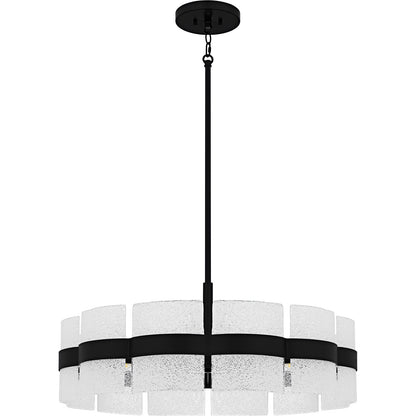 Quoizel Sweeney 30in 6-Light Pendant | Modern Matte Black and White Sand Glass | Kitchen Island & Dining Room | 30 x 30 x 12 in | Model SWE2830MBK