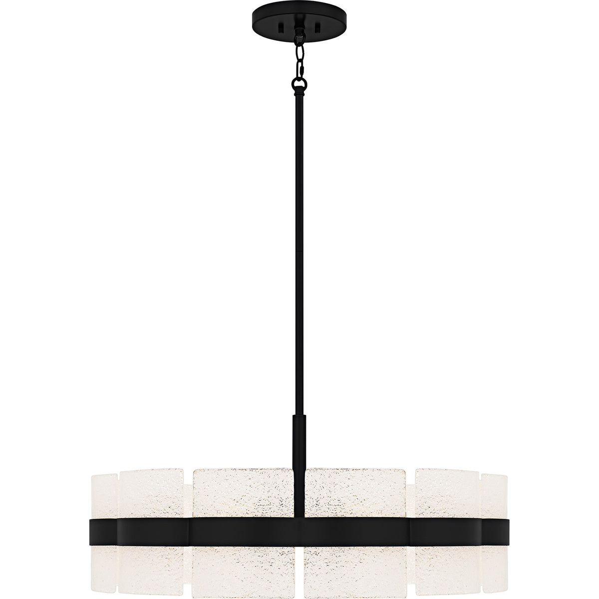 Quoizel Sweeney 30in 6-Light Pendant | Modern Matte Black and White Sand Glass | Kitchen Island & Dining Room | 30 x 30 x 12 in | Model SWE2830MBK