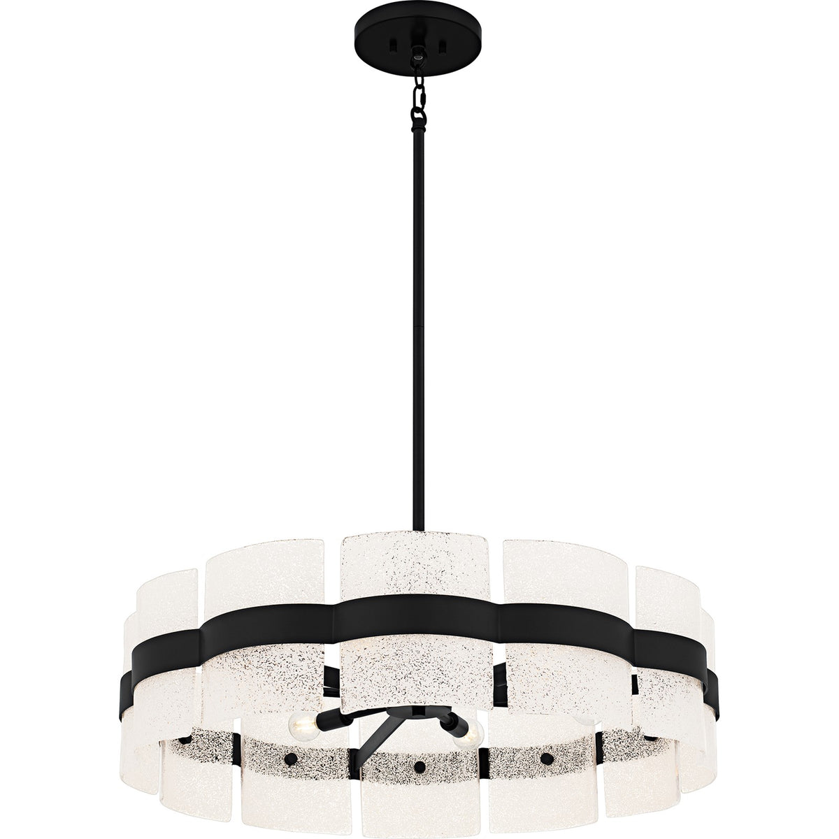 Quoizel Sweeney 30in 6-Light Pendant | Modern Matte Black and White Sand Glass | Kitchen Island & Dining Room | 30 x 30 x 12 in | Model SWE2830MBK
