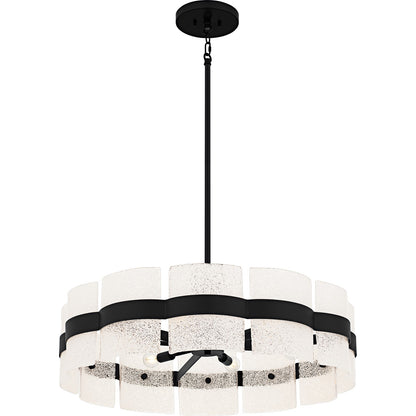 Quoizel Sweeney 30in 6-Light Pendant | Modern Matte Black and White Sand Glass | Kitchen Island & Dining Room | 30 x 30 x 12 in | Model SWE2830MBK