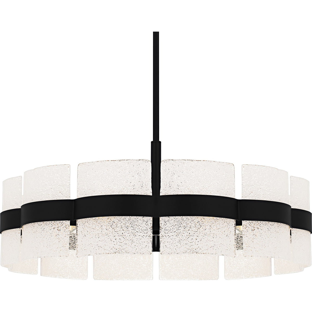 Quoizel Sweeney 30in 6-Light Pendant | Modern Matte Black and White Sand Glass | Kitchen Island & Dining Room | 30 x 30 x 12 in | Model SWE2830MBK