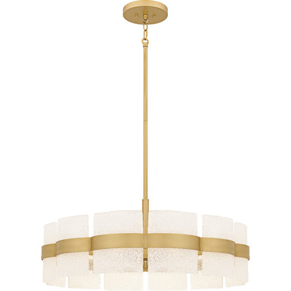 Quoizel Sweeney 30in 6-Light Pendant | Contemporary Soft Gold Steel and White Sand Glass | Dining Room & Foyer | 30 x 30 x 12 in | Model SWE2830SGD