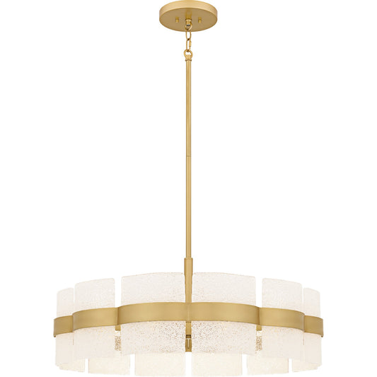 Quoizel Sweeney 30in 6-Light Pendant | Contemporary Soft Gold Steel and White Sand Glass | Dining Room & Foyer | 30 x 30 x 12 in | Model SWE2830SGD