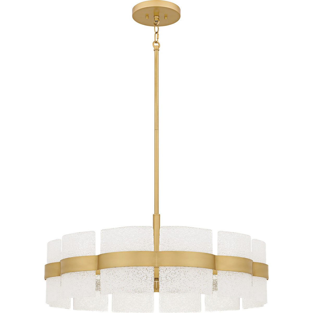 Quoizel Sweeney 30in 6-Light Pendant | Contemporary Soft Gold Steel and White Sand Glass | Dining Room & Foyer | 30 x 30 x 12 in | Model SWE2830SGD
