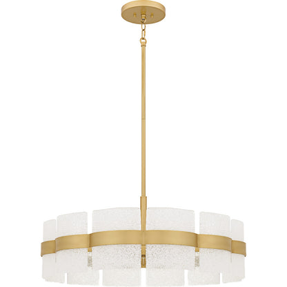 Quoizel Sweeney 30in 6-Light Pendant | Contemporary Soft Gold Steel and White Sand Glass | Dining Room & Foyer | 30 x 30 x 12 in | Model SWE2830SGD