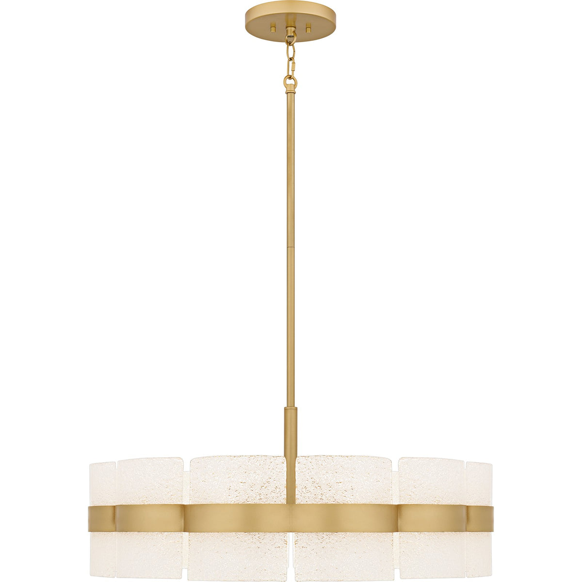Quoizel Sweeney 30in 6-Light Pendant | Contemporary Soft Gold Steel and White Sand Glass | Dining Room & Foyer | 30 x 30 x 12 in | Model SWE2830SGD