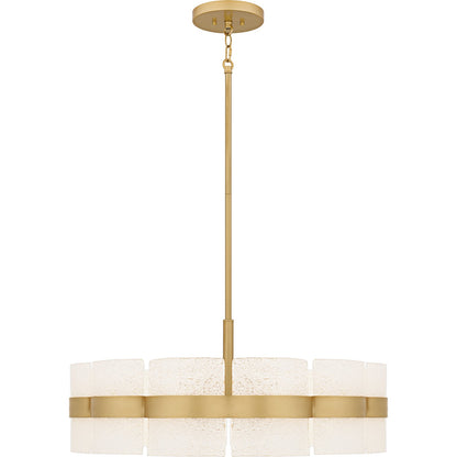 Quoizel Sweeney 30in 6-Light Pendant | Contemporary Soft Gold Steel and White Sand Glass | Dining Room & Foyer | 30 x 30 x 12 in | Model SWE2830SGD