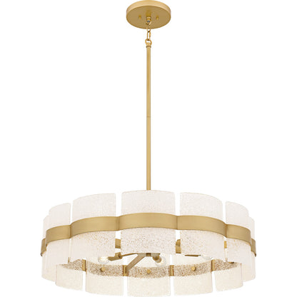Quoizel Sweeney 30in 6-Light Pendant | Contemporary Soft Gold Steel and White Sand Glass | Dining Room & Foyer | 30 x 30 x 12 in | Model SWE2830SGD