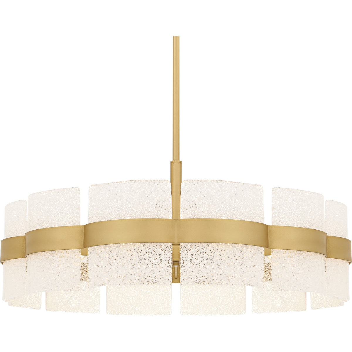 Quoizel Sweeney 30in 6-Light Pendant | Contemporary Soft Gold Steel and White Sand Glass | Dining Room & Foyer | 30 x 30 x 12 in | Model SWE2830SGD
