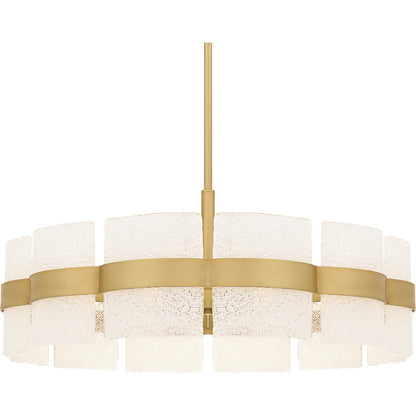 Quoizel Sweeney 30in 6-Light Pendant | Contemporary Soft Gold Steel and White Sand Glass | Dining Room & Foyer | 30 x 30 x 12 in | Model SWE2830SGD