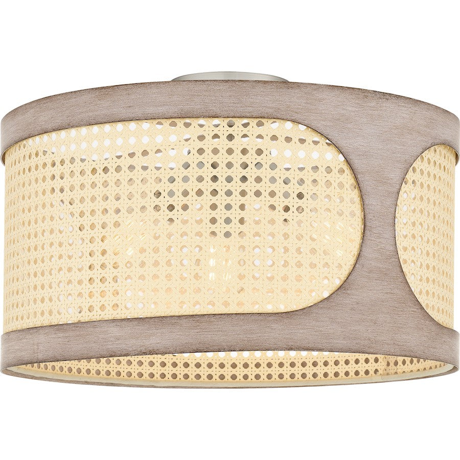 Quoizel Syrah 3 Light Semi-Flush Mount, Brushed Nickel/Rattan