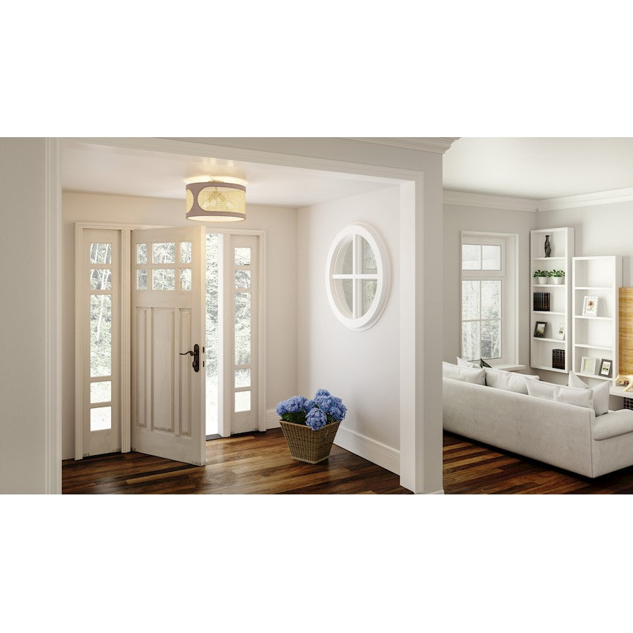 Quoizel Syrah 3 Light Semi-Flush Mount, Brushed Nickel/Rattan