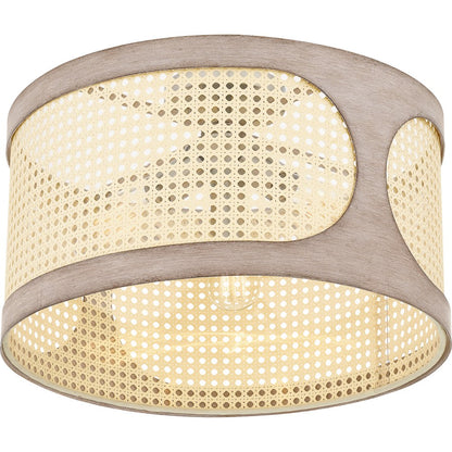 Quoizel Syrah 3 Light Semi-Flush Mount, Brushed Nickel/Rattan