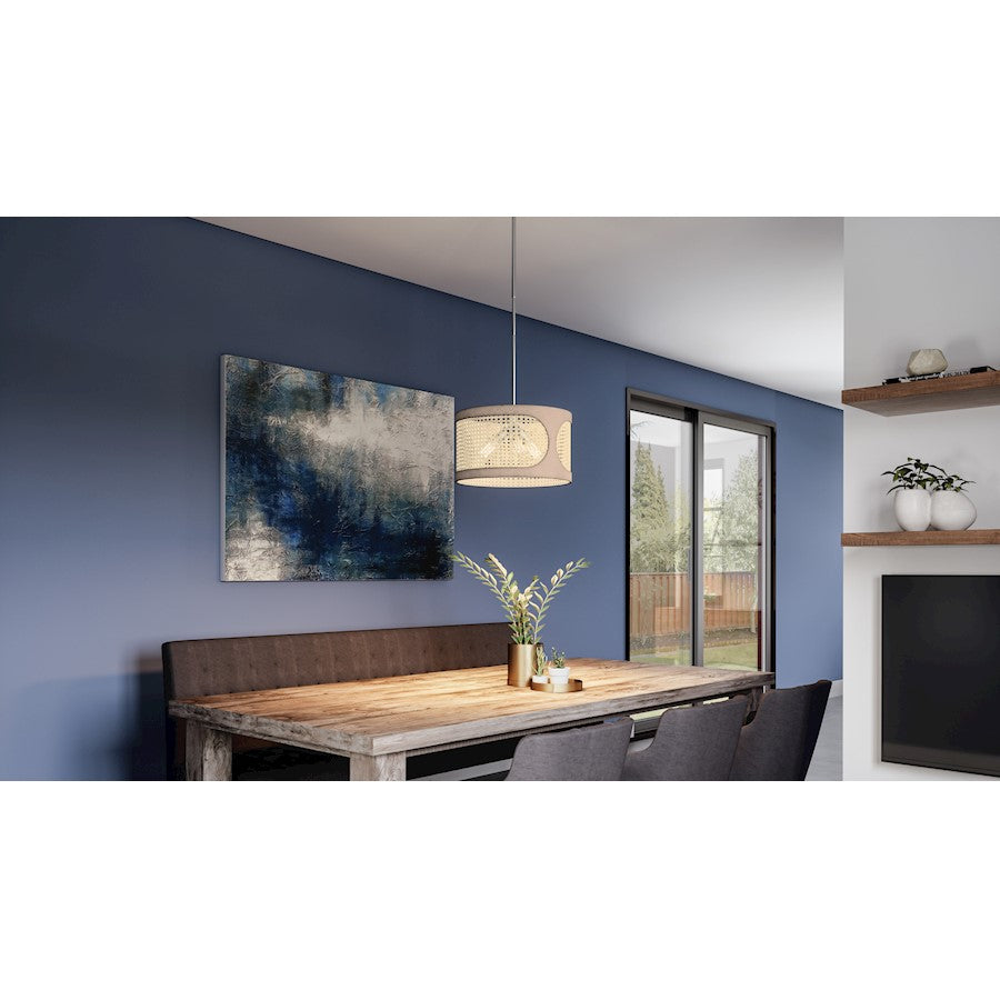 Quoizel Syrah 3 Light Pendant, Brushed Nickel/Rattan