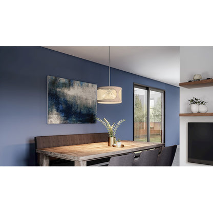 Quoizel Syrah 3 Light Pendant, Brushed Nickel/Rattan