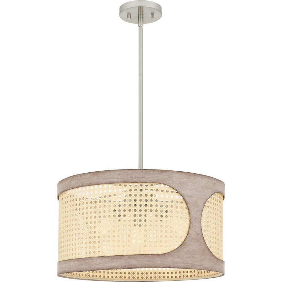 Quoizel Syrah 3 Light Pendant, Brushed Nickel/Rattan