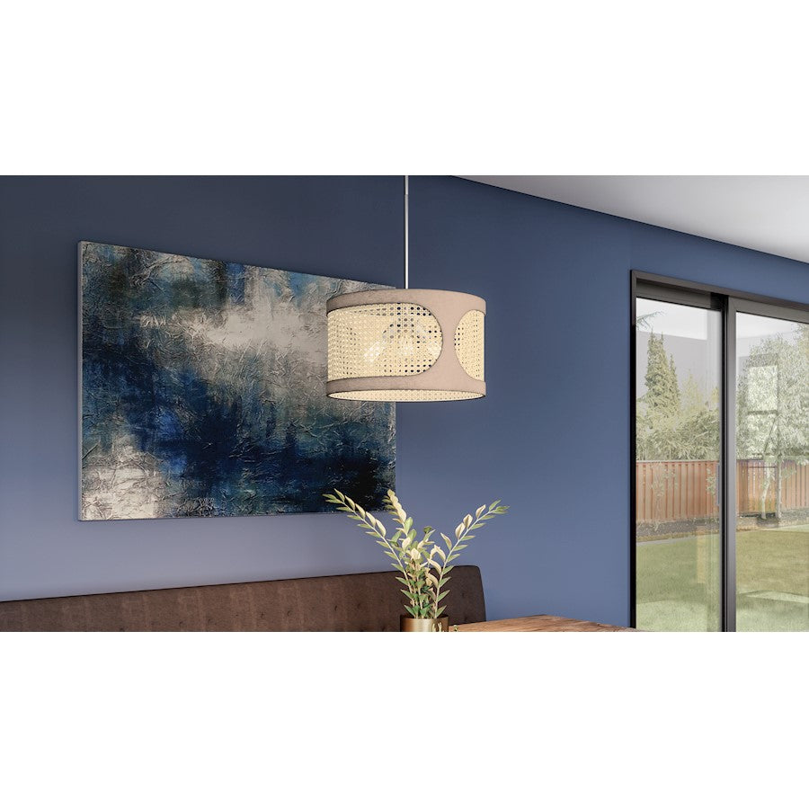 Quoizel Syrah 3 Light Pendant, Brushed Nickel/Rattan