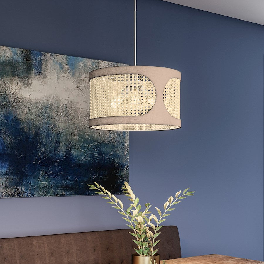 Quoizel Syrah 3 Light Pendant, Brushed Nickel/Rattan