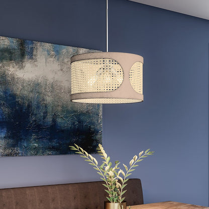 Quoizel Syrah 3 Light Pendant, Brushed Nickel/Rattan