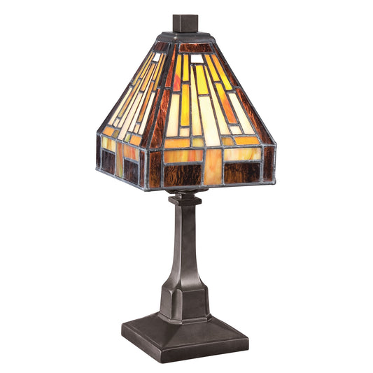 Quoizel Stephen 12in 1-Light Table Lamp | Arts and Crafts Vintage Bronze and Multicolor Art Glass | Bedroom & Living Room Accent | Model TF1018TVB