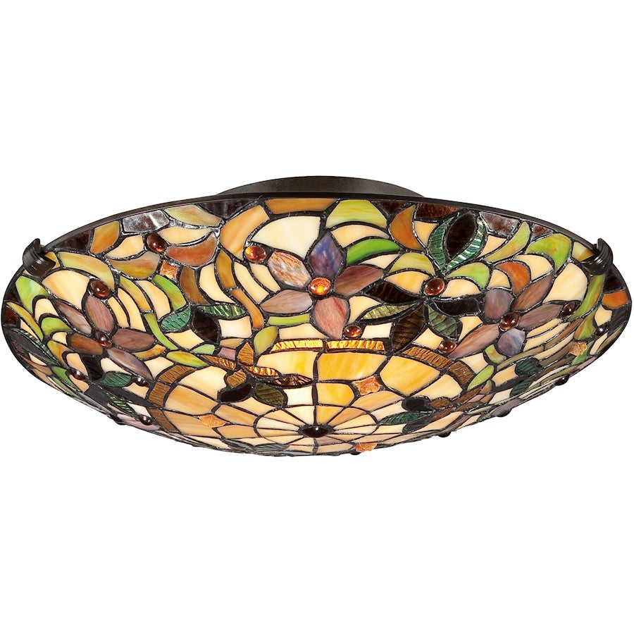 Quoizel 2 Light Tiffany Flush Mount, Bronze