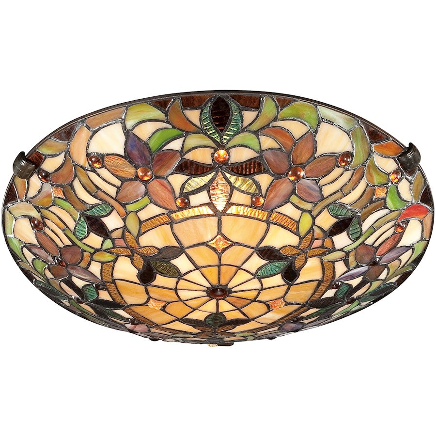 Quoizel 2 Light Tiffany Flush Mount, Bronze